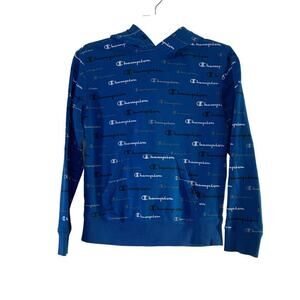 CHAMPION Boy’s Logo Blue/Black/White/Grey Hoodie / Size: Medium
